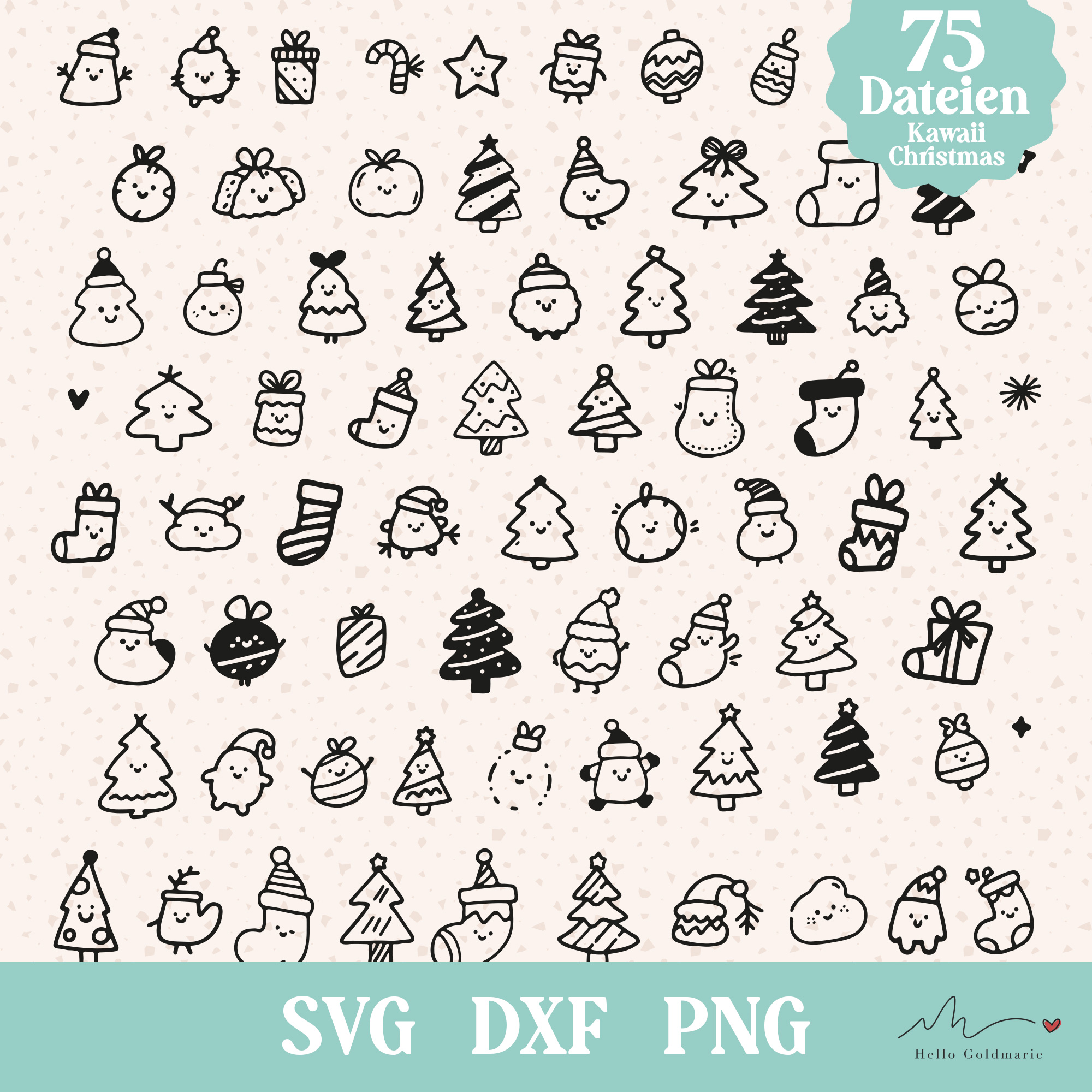 Plotterdatei Weihnachten süß und minimalistisch – Bundle 75 mit Motiven (SVG, DXF, PNG)
