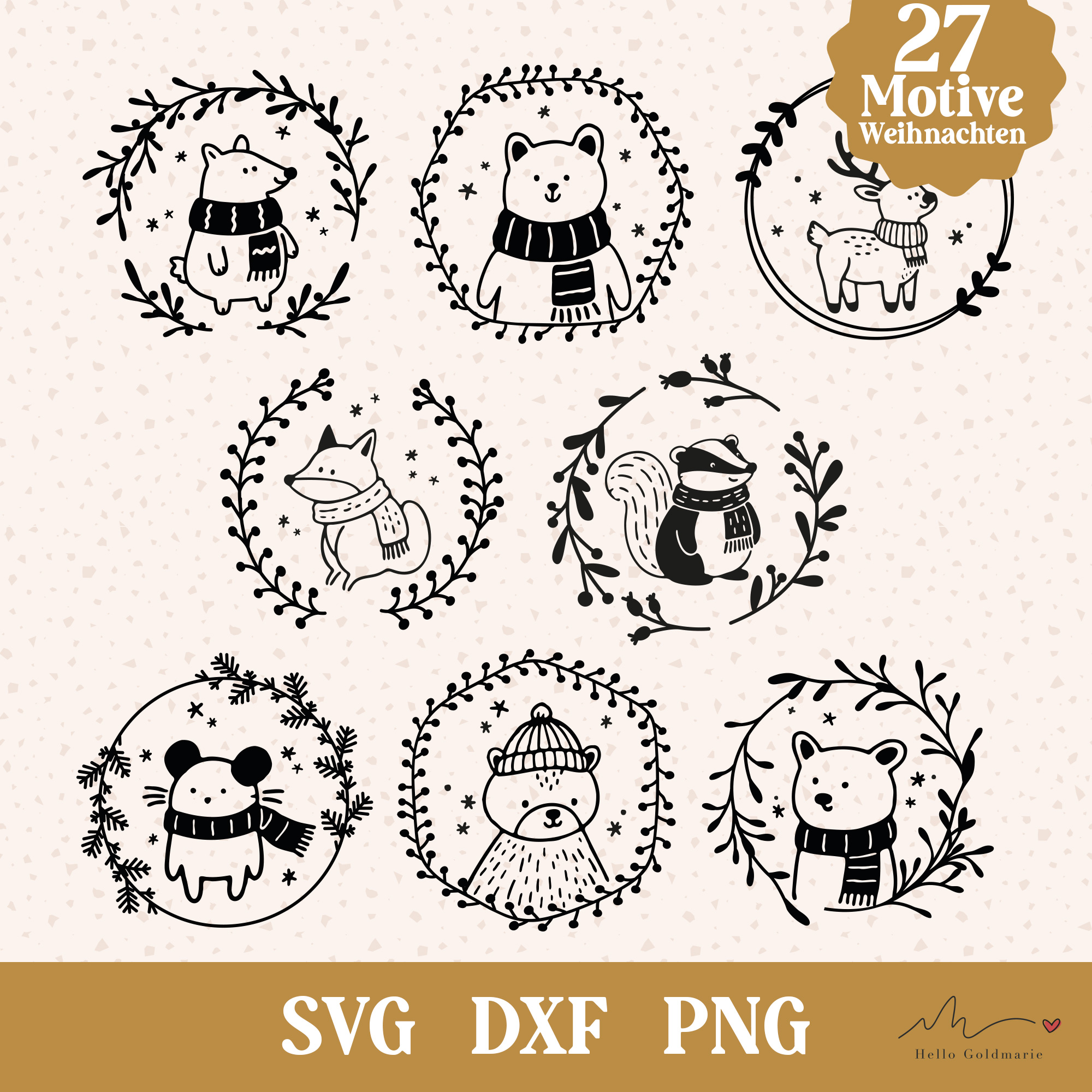 Plotterdatei Weihnachten Waldtiere – Bundle 27 Motive (SVG, DXF, PNG)