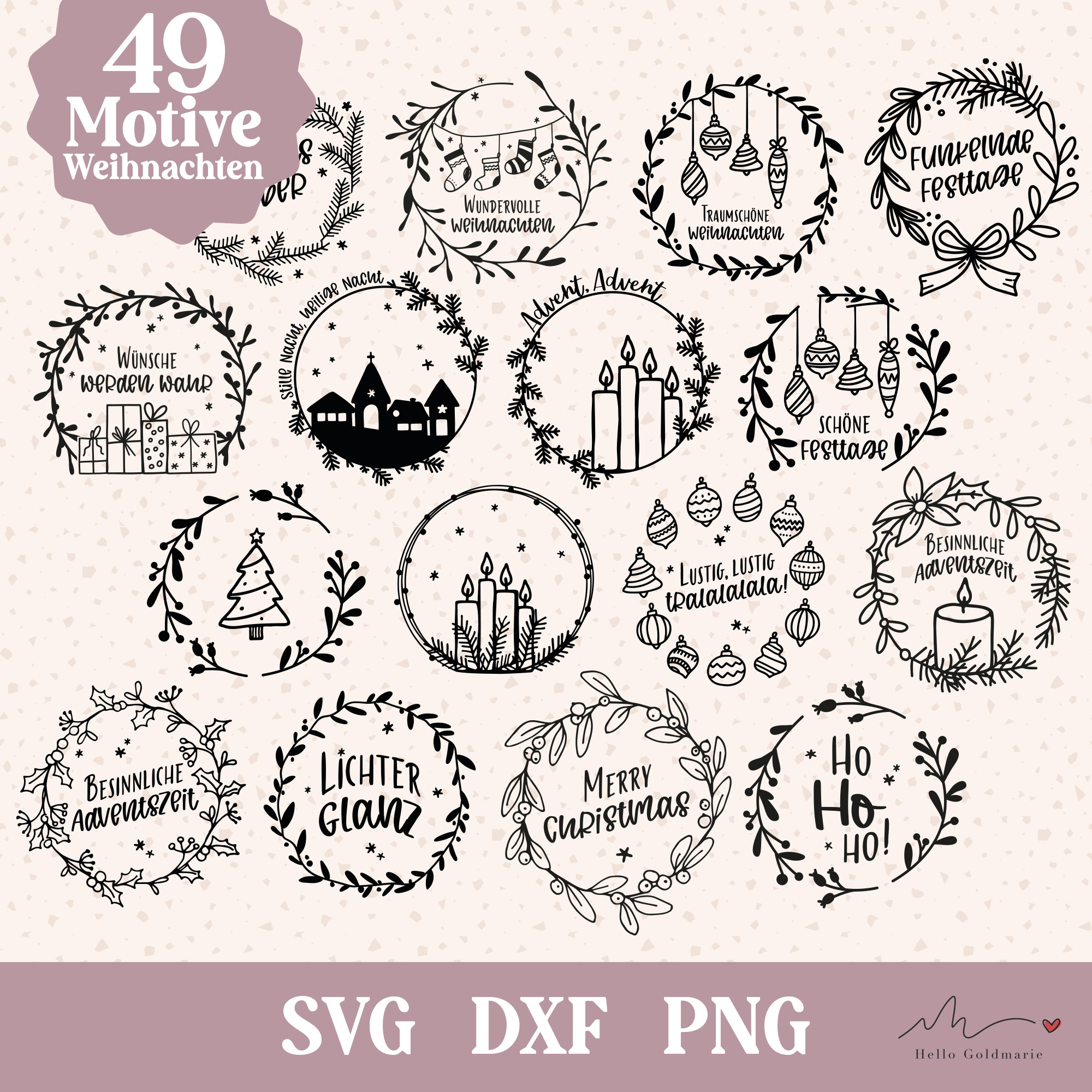 Plotterdatei Weihnachten – Bundle 49 Motive (SVG, DXF, PNG)