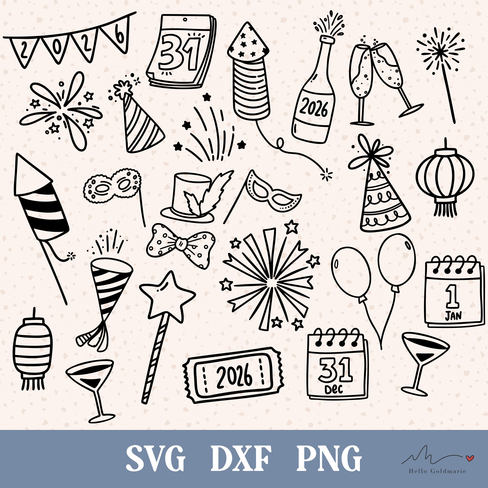 Alternative view of Plotterdatei Silvester Neujahr – Bundle mit 55 Motiven (SVG, DXF, PNG)