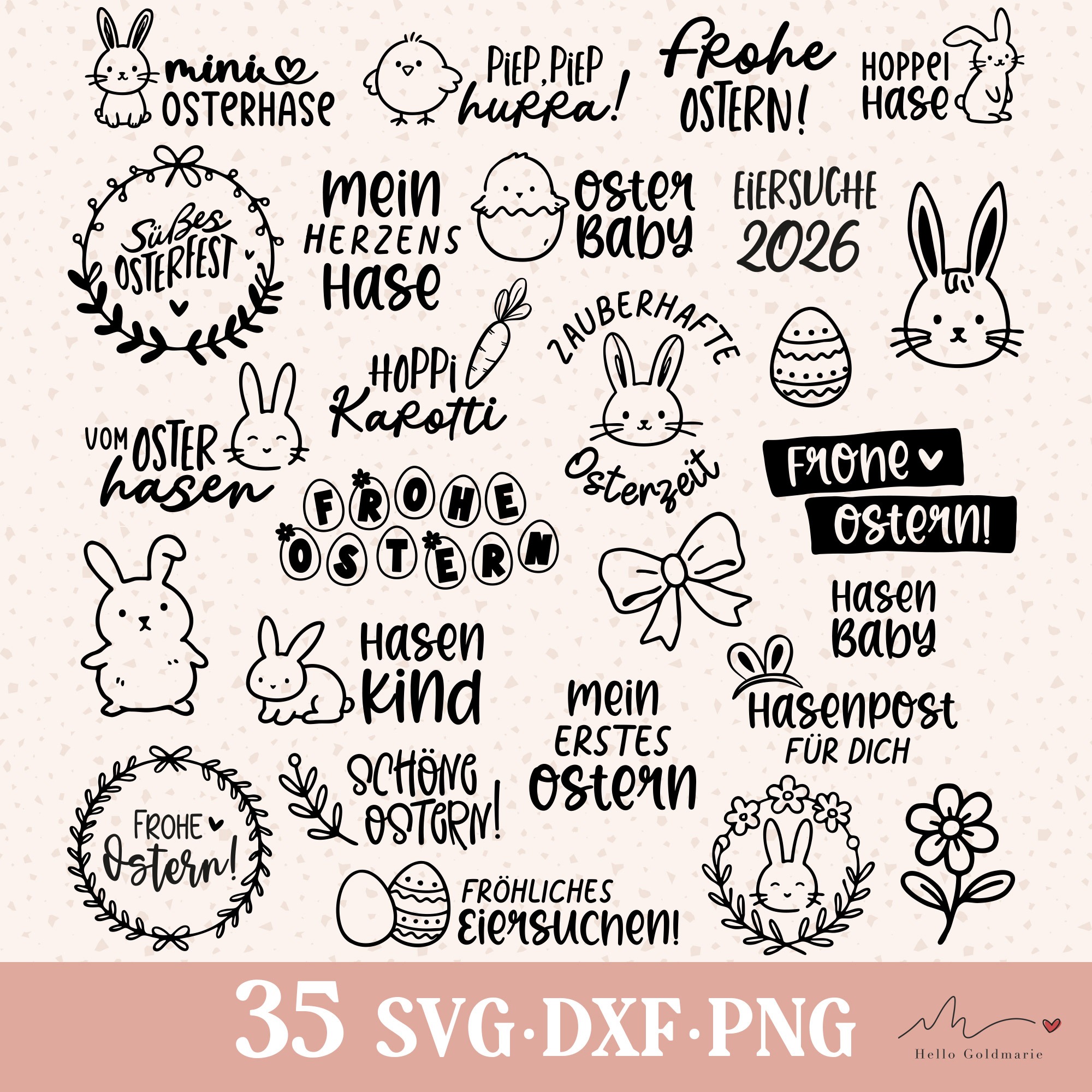 Plotterdatei Ostern – Bundle mit deutschen Sprüchen und niedlichen Motiven