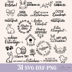 Plotterdatei Ostern – Bundle mit deutschen Sprüchen und Motiven (SVG, DXF, PNG)