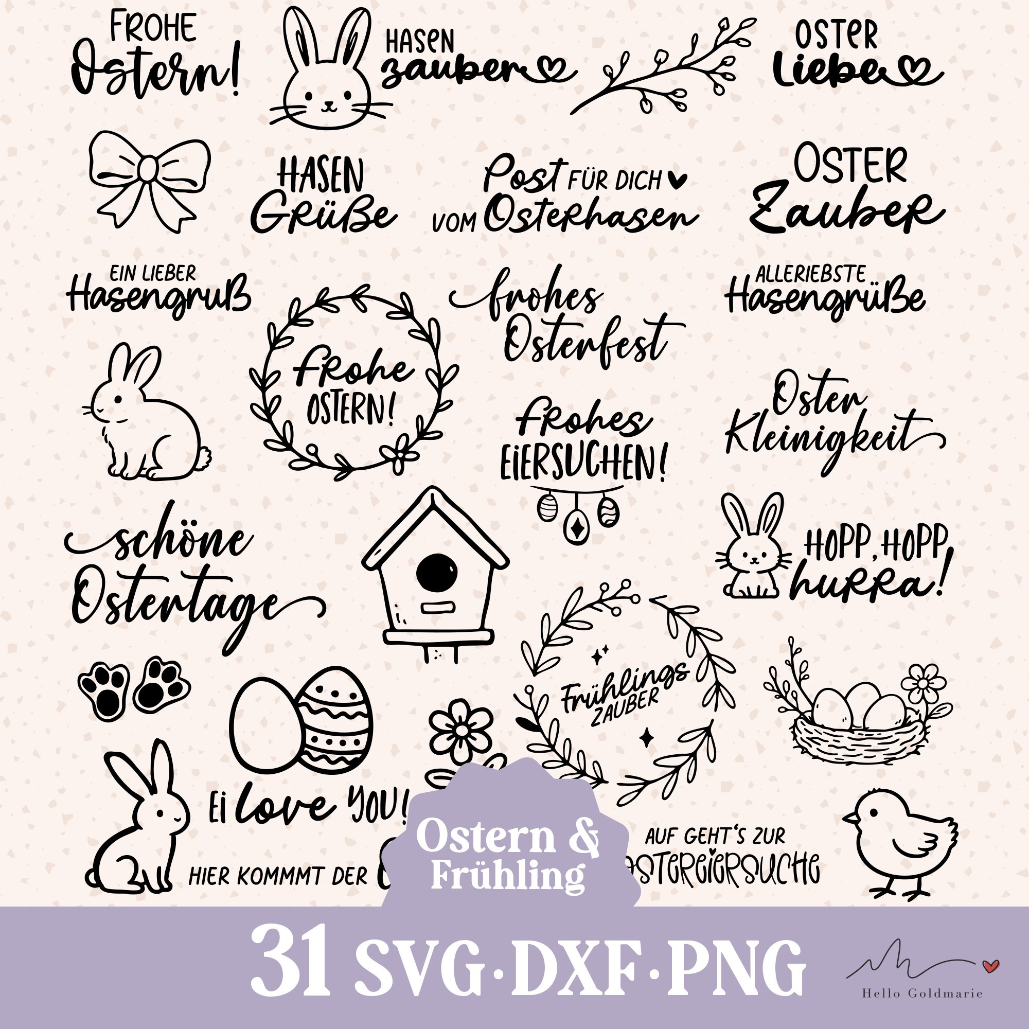 Plotterdatei Ostern – Bundle mit deutschen Sprüchen und Motiven (SVG, DXF, PNG)