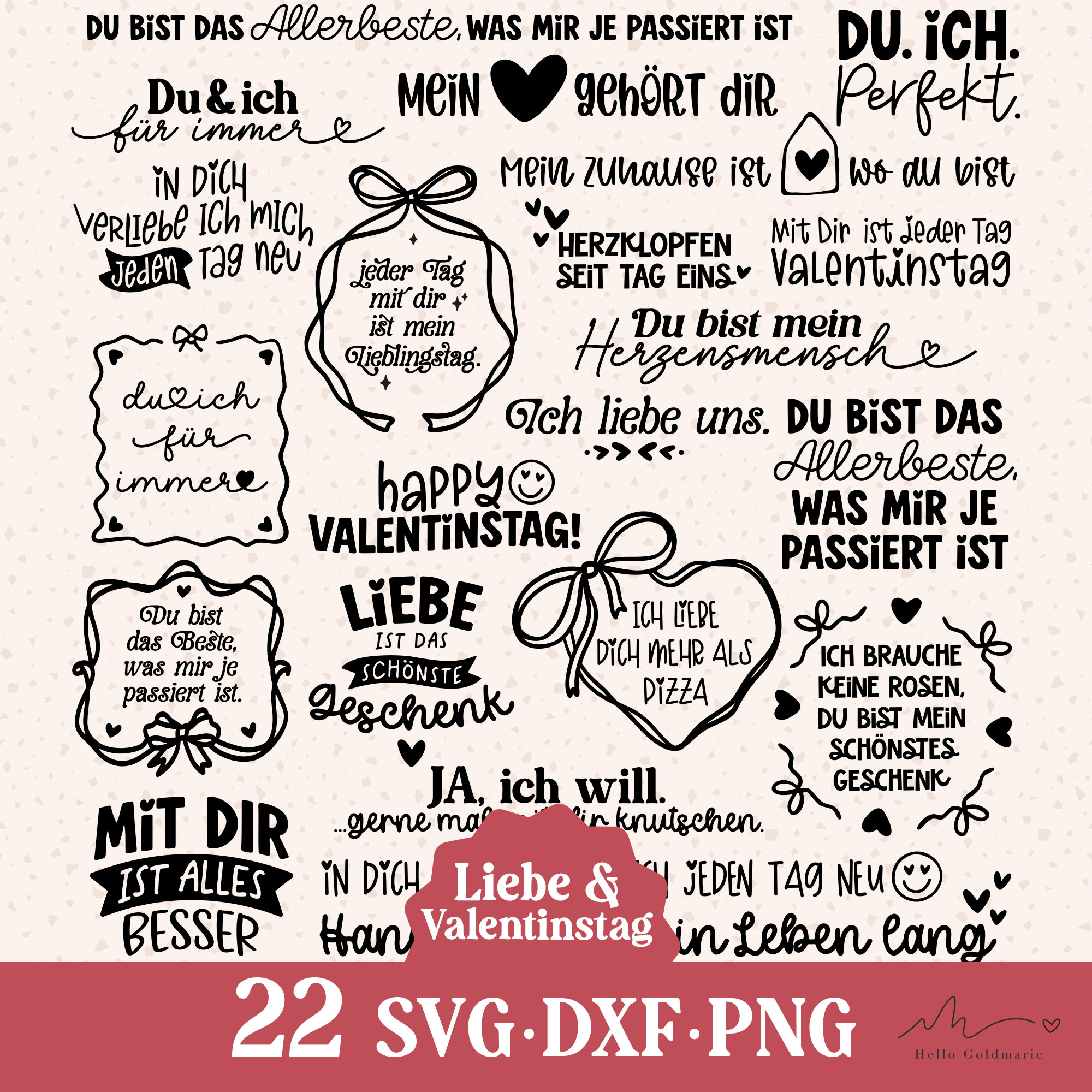 Plotterdatei Liebe und Valentinstag – Bundle mit 22 Sprüchen (SVG, DXF, PNG)
