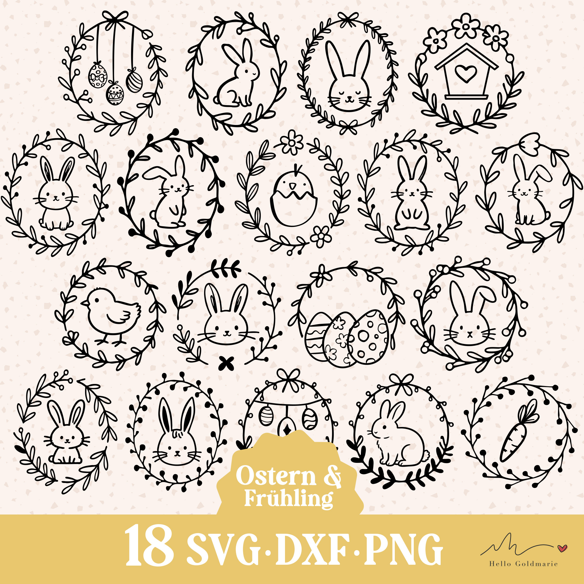 Plotterdatei Blumenkränze Ostern – SVG Bundle mit Frühlings Motiven (SVG, DXF, PNG)
